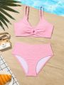 Big Girls' Solid Textured Swimsuit Set