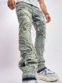 Teenage Boys' New Distressed Vintage Jeans With Patchwork And Frayed Hem, Casual And Stylish