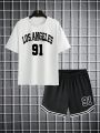 Teen Boys' Letter Print T-shirt And Shorts Set