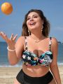 SHEIN Swim Lushore Summer Beach Women's Plus Size Floral Print Ruffled Swimsuit Top