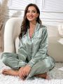 SHEIN Contrast Piping Satin PJ Set