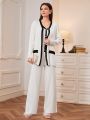 SHEIN Mulvari Contrast Trim Drop Shoulder Cardigan & Knit Top & Knit Pants