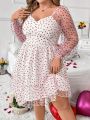 SHEIN Qutie Plus Size Heart Mesh Spliced Sweetheart Neckline Dress