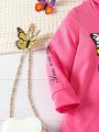 Young Girl Butterfly & Floral Print Hooded Dress