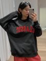 Dazy Tall Kpop Letter Printed Oversized Sweatshirt