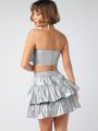 Muted Bow Tube Top & Layer Hem Skirt Set