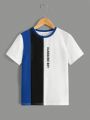 SHEIN Kids SPRTY Boys' Comfortable Casual T-Shirt With Color Blocking And Letter Print