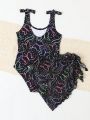 Little Girls' Butterfly Printed One-Piece Swimsuit