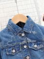 SHEIN Toddler Girls' Casual Butterfly Pattern Loose Fit Long Sleeve Denim Jacket