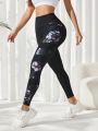 Yoga Floral Women'S Butt Lifting Tight Floral Print Sports Leggings