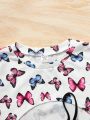 SHEIN Teen Girl Butterfly Print Cami Dress & High Low Hem Tee