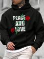 Men'S Hooded Sweatshirt With Floral And Slogan Print