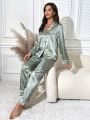 SHEIN Contrast Piping Satin PJ Set