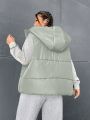 SHEIN Coolane Plus Size 1pc Hooded Vest Puffer Coat With Zipper Front
