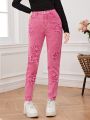 Teen Girls' Vintage Street Style Sweet And Cool Star Patch Embroidery Casual & Comfortable Pink Denim Jeans Tapered Pants