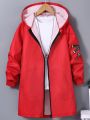 SHEIN Kids HYPEME Tween Boy Letter Patched Detail Hooded Coat Without Tee