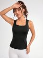 SHEIN Yoga Basic Women's Solid Color Square Neckline Sports Tank Top