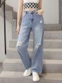 Teen Girl Ripped Straight Leg Jeans