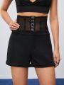 SHEIN BIZwear Women's Lace Spliced High Waisted Shorts