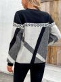 Color Block Round Neck Drop Shoulder Sweater Pullover