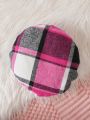 Baby Girls' Solid Color Long Sleeve Top & Plaid Skirt & Hat 3pcs Outfit For Autumn/winter