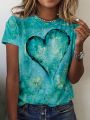 Women's Heart Printed Short Sleeve T-shirt