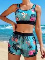 SHEIN Swim SPRTY Floral Print Two-piece Swimsuit Set