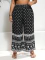 SHEIN Swim BohoFeel Plus Size High Waisted Cover Up Pants With Full Print Pattern