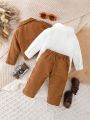 Baby Boys' Gentleman Casual Corduroy Suit Jacket, Long Sleeve Shirt And Pants 3 Piece Set For Spring And Autumn