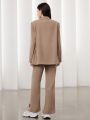 SHEIN Mulvari Lapel Collar Double Pocket Suit Jacket And Pants Set