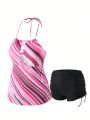 SHEIN Swim Classy Ladies' Striped Halterneck Bikini Set