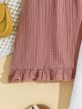 SHEIN Baby Girl Casual Summer Holiday Solid Color Ruffled Strap Dress 2pcs/Set