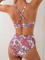 SHEIN Swim BohoFeel Women's Plant Print Swimwear Set