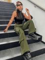 SHEIN Coolane Flap Pocket Side Stripe Cargo Pants