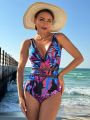 SHEIN Swim Vcay Women's One Piece Swimsuit With Botanical Print