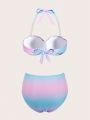 Women's Gradient Color Halter Neck Separated Swimsuit With Shell Cups