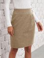 EMERY ROSE High Waist Button Fold Pleated Skirt