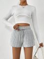 Women'S Drawstring Waist Ribbed Shorts