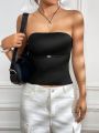 SHEIN EZwear Women's Summer Strapless Backless Crop Black Tops