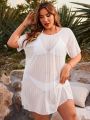 SHEIN Swim Basics Plus Size Round Neck Short Sleeve Sheer Pullover Cover Up