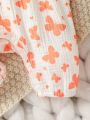 Newborn Baby Girls' Butterfly Printed Bodysuit With Headband