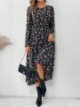 Women'S Floral Printed Full Length Sleeve Dress