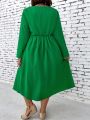 Plus Size Solid Color Double Pocket Dress