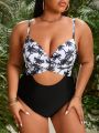 SHEIN Swim Vcay Women's Plus Size Monokini With Coconut Tree Print