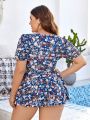 SHEIN Swim Classy Women's Plus Size Floral Print Tankini Swimsuit Set
