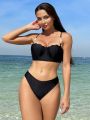 SHEIN Swim Chicsea Bikini Swimwear Set With Rhinestone Decorated Shell Edge Detail