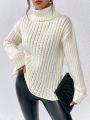 SHEIN Essnce Turtleneck Drop Shoulder Pointelle Knit Sweater