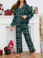 Plaid Print Drop Shoulder Blouse & Pants PJ Set