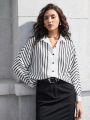 SHEIN BIZwear Women's Striped Batwing Long Sleeve Shirt