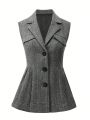 SHEIN LUNE Plus Size Women'S Herringbone V-Neck Vest